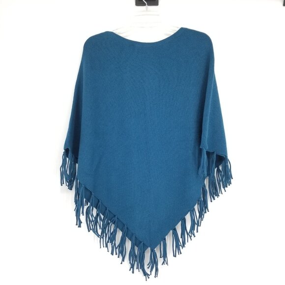 NWT J. Jill Rich Teal Knit Poncho Fits S-L - Fall, Lagenlook, Boho, Western,etc. - Picture 2 of 5